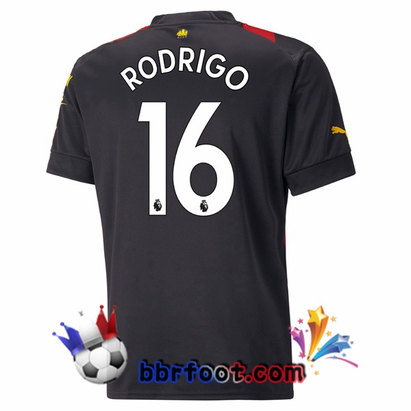 Maillot Foot Manchester City (Rodrigo 16) Exterieur Rouge Noir 2022/2023