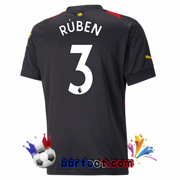 Maillot Foot Manchester City (Ruben Dias 3) Exterieur Rouge Noir 2022/2023