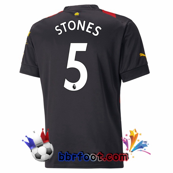 Maillot Foot Manchester City (John Stones 5) Exterieur Rouge Noir 2022/2023