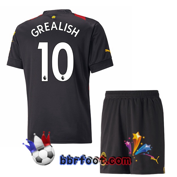 Maillot Foot Manchester City (Jack Grealish 10) Enfant Exterieur Rouge Noir 2022/2023