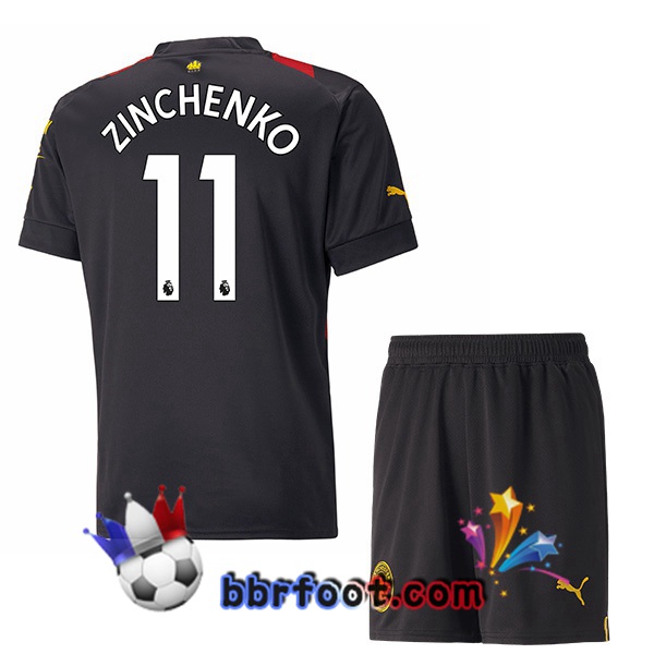 Maillot Foot Manchester City (Zinchenko 11) Enfant Exterieur Rouge Noir 2022/2023