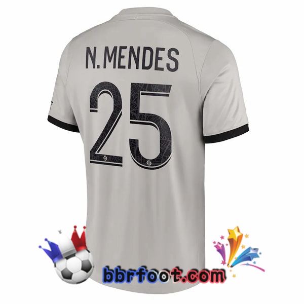 Maillot Foot Paris PSG (N.Mendes 25) Exterieur Gris 2022/2023