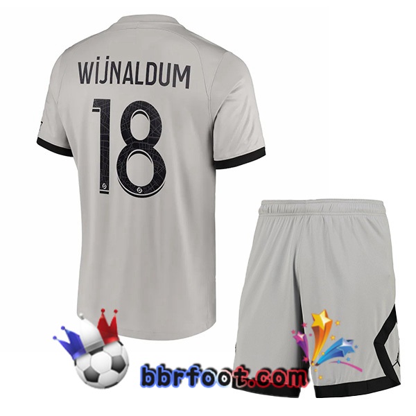 Maillot Foot Paris PSG (Wijnaldum 18) Enfant Exterieur Gris 2022/2023