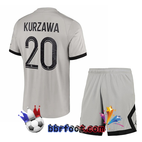 Maillot Foot Paris PSG (Kurzawa 20) Enfant Exterieur Gris 2022/2023