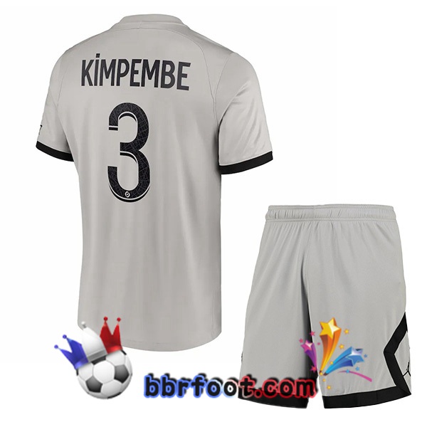 Maillot Foot Paris PSG (Kimpembe 3) Enfant Exterieur Gris 2022/2023