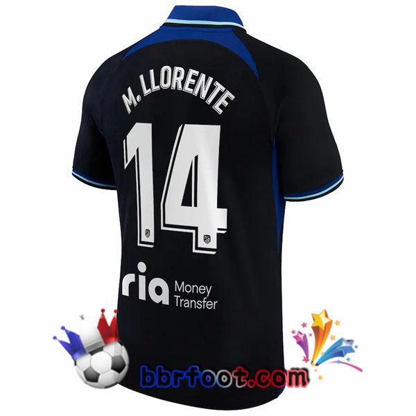 Maillot Foot Atletico Madrid (M. Llorente 14) Exterieur Noir 2022/2023