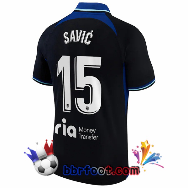 Maillot Foot Atletico Madrid (Savic 15) Exterieur Noir 2022/2023