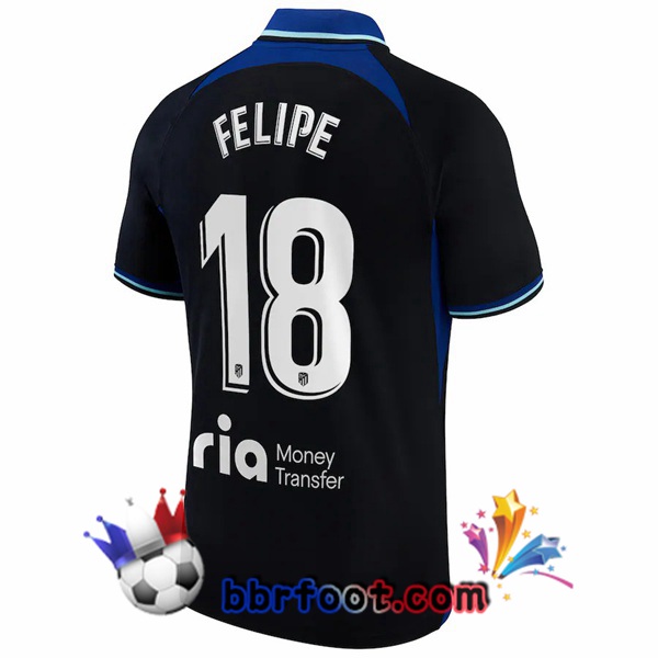 Maillot Foot Atletico Madrid (Felipe 18) Exterieur Noir 2022/2023