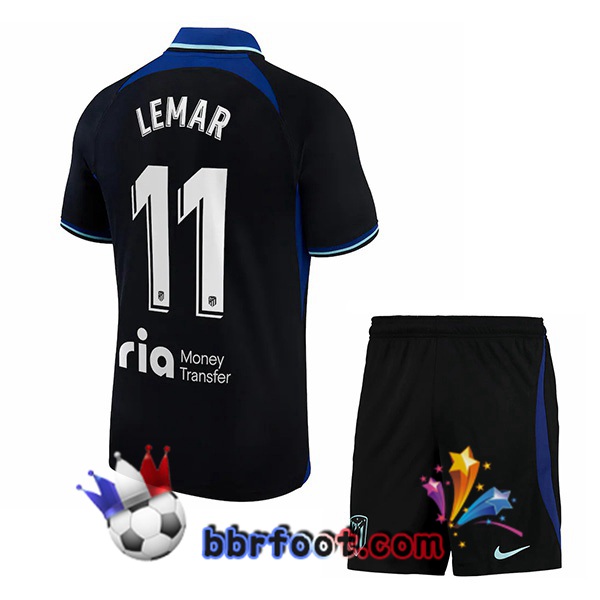 Maillot Foot Atletico Madrid (Lemar 11) Enfant Exterieur Noir 2022/2023