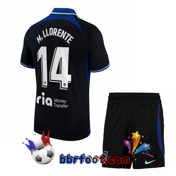 Maillot Foot Atletico Madrid (M. Llorente 14) Enfant Exterieur Noir 2022/2023
