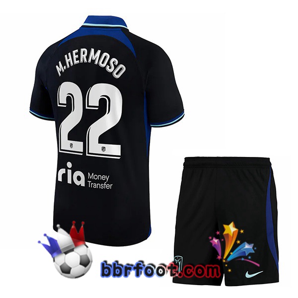 Maillot Foot Atletico Madrid (M.Hermoso 22) Enfant Exterieur Noir 2022/2023