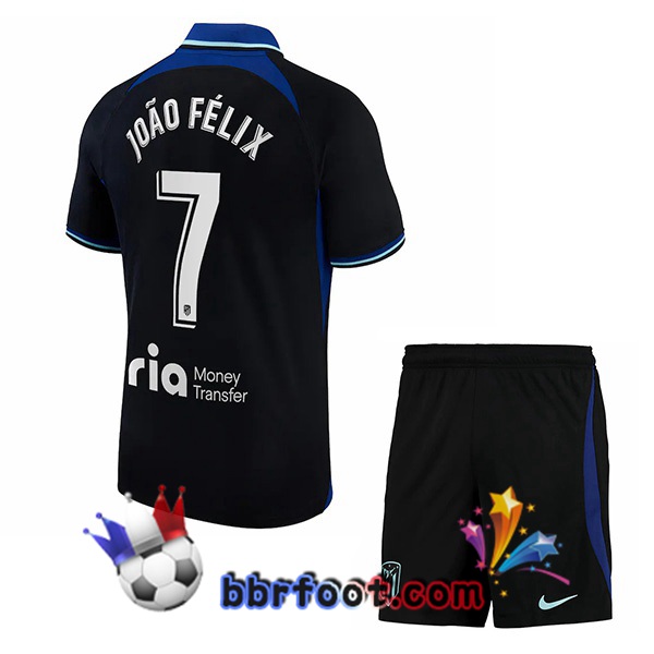 Maillot Foot Atletico Madrid (João Félix 7) Enfant Exterieur Noir 2022/2023