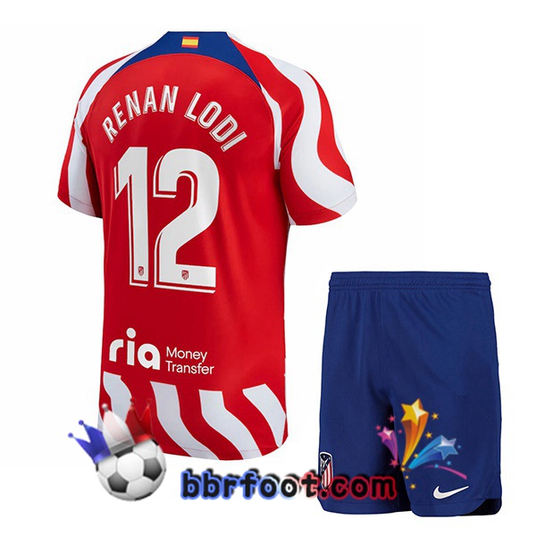 Maillot Foot Atletico Madrid (Renan Lodi 12) Enfant Domicile Rouge 2022/2023