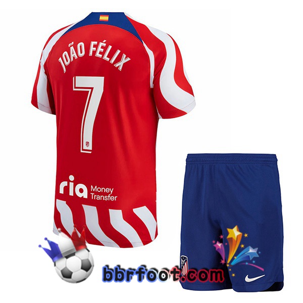 Maillot Foot Atletico Madrid (João Félix 7) Enfant Domicile Rouge 2022/2023