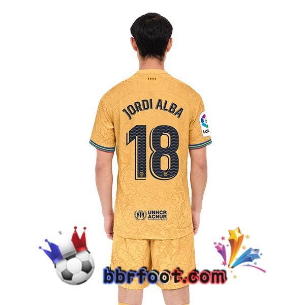 Maillot Foot FC Barcelone (Jordi Alba 18) Exterieur Jaune 2022/2023