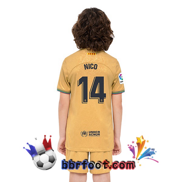 Maillot Foot FC Barcelone (Nico 14) Enfant Exterieur Jaune 2022/2023