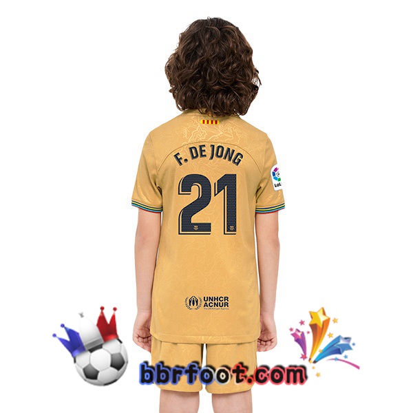 Maillot Foot FC Barcelone (Frenkie de Jong 21) Enfant Exterieur Jaune 2022/2023