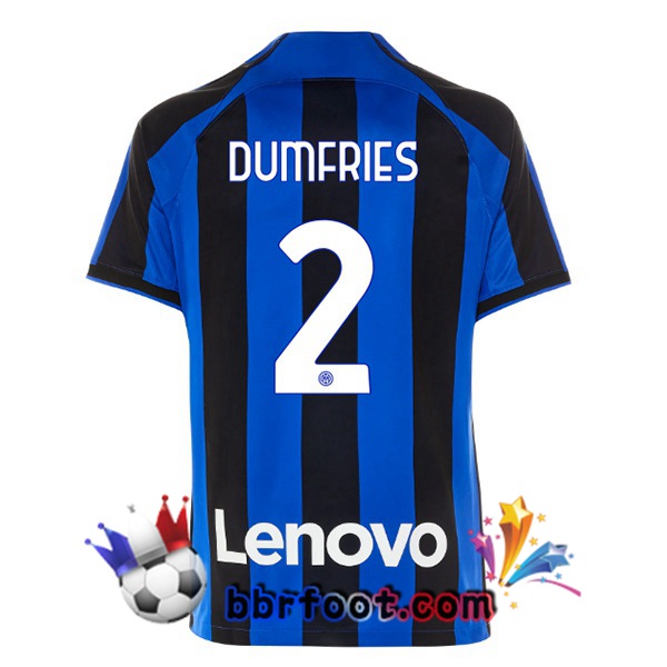 Maillot Foot Inter Milan (DUMFRIES 2) Domicile Noir Bleu 2022/2023