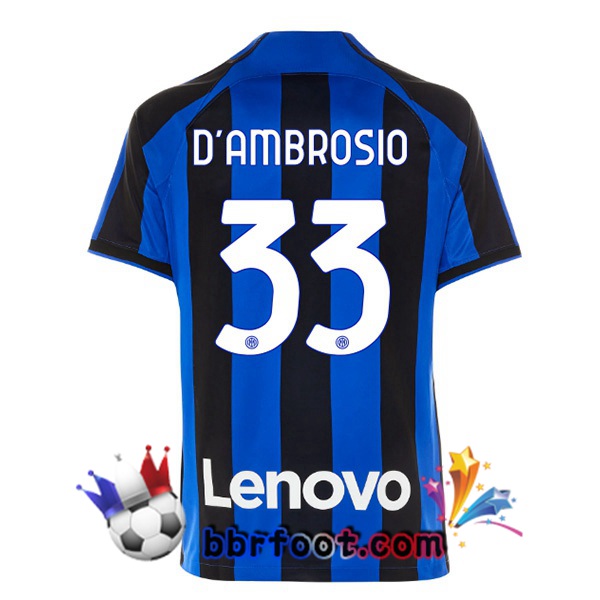 Maillot Foot Inter Milan (D'AMBROSIO 33) Domicile Noir Bleu 2022/2023