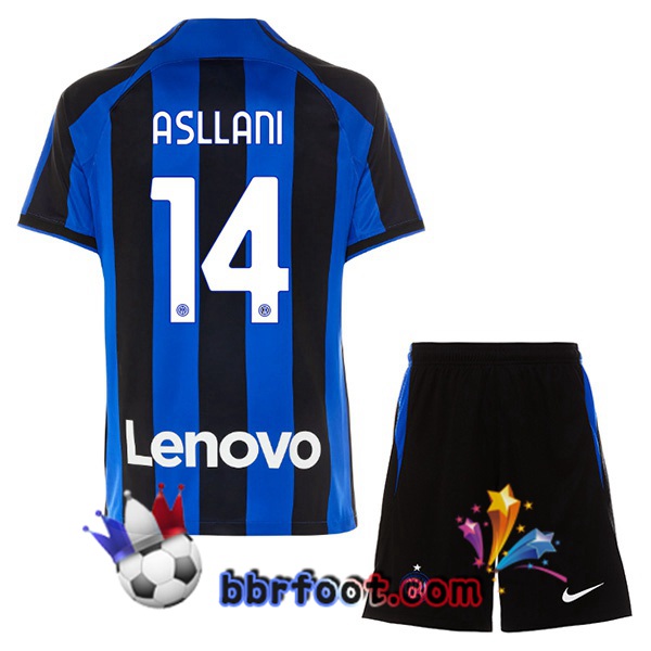 Maillot Foot Inter Milan (ASLLANI 14) Enfant Domicile Noir Bleu 2022/2023 Maillot Foot Inter Milan (ASLLANI 14) Enfant Domicile Noir Bleu 2022/2023