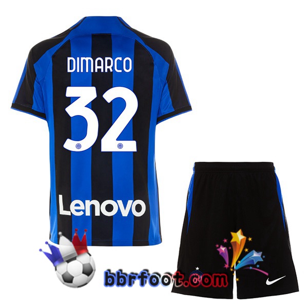 Maillot Foot Inter Milan (DIMARCO 32) Enfant Domicile Noir Bleu 2022/2023