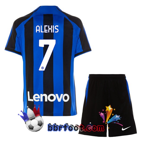 Maillot Foot Inter Milan (ALEXIS 7) Enfant Domicile Noir Bleu 2022/2023