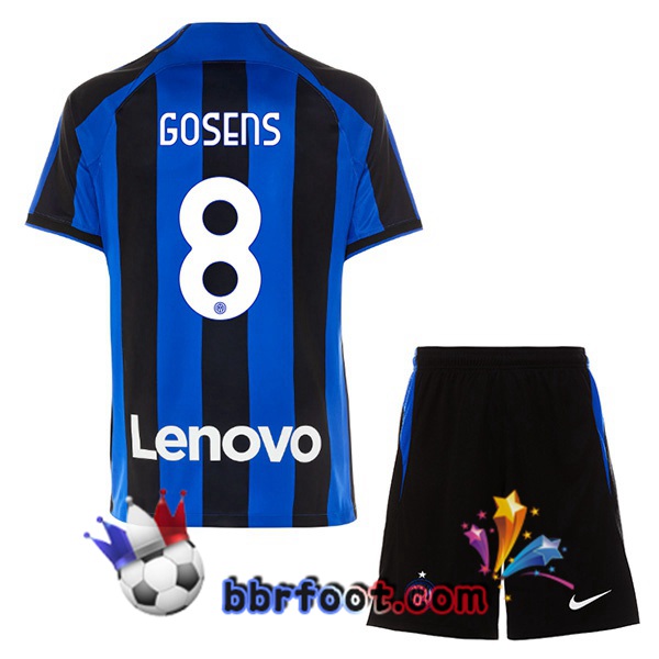 Maillot Foot Inter Milan (GOSENS 8) Enfant Domicile Noir Bleu 2022/2023