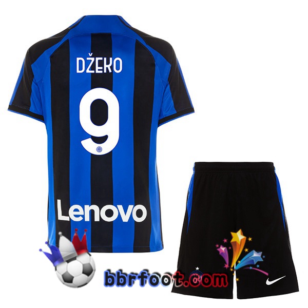 Maillot Foot Inter Milan (DŽEKO 9) Enfant Domicile Noir Bleu 2022/2023