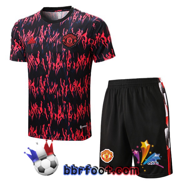 Training T-Shirts Manchester United + Shorts Rouge Noir 2022/2023