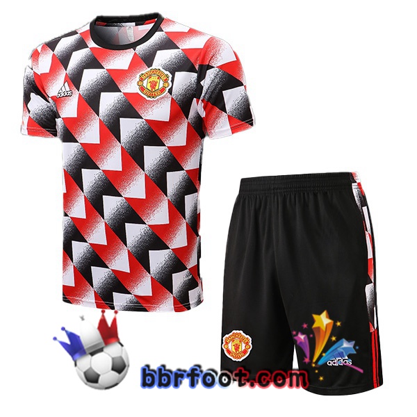 Training T-Shirts Manchester United + Shorts Rouge Noir 2022/2023