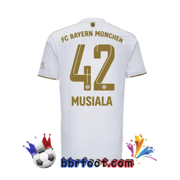 Maillot Foot Bayern Munich (Musiala 42) Exterieur Blanc 2022/2023 Maillot Foot Bayern Munich (Musiala 42) Exterieur Blanc 2022/2023