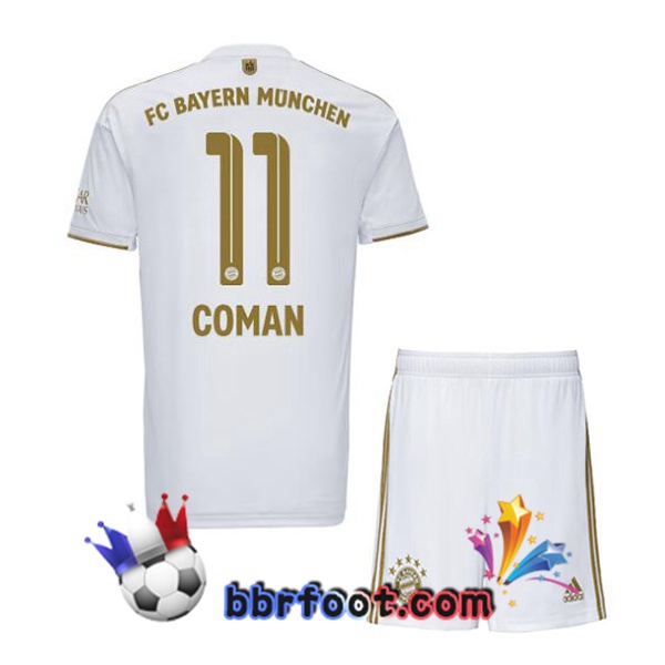 Maillot Foot Bayern Munich (Coman 11) Enfant Exterieur Blanc 2022/2023