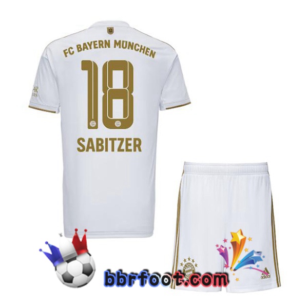 Maillot Foot Bayern Munich (Sabitzer 18) Enfant Exterieur Blanc 2022/2023