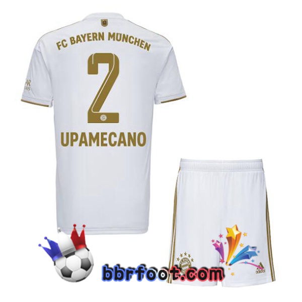 Maillot Foot Bayern Munich (Upamecano 2) Enfant Exterieur Blanc 2022/2023