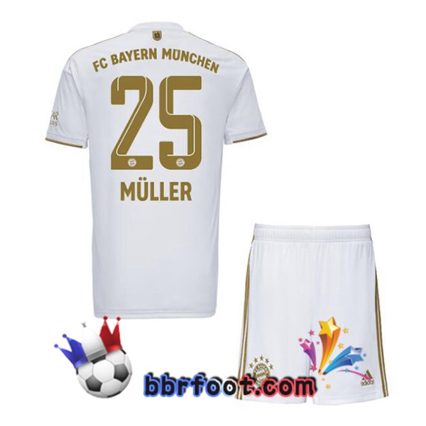 Maillot Foot Bayern Munich (Müller 25) Enfant Exterieur Blanc 2022/2023