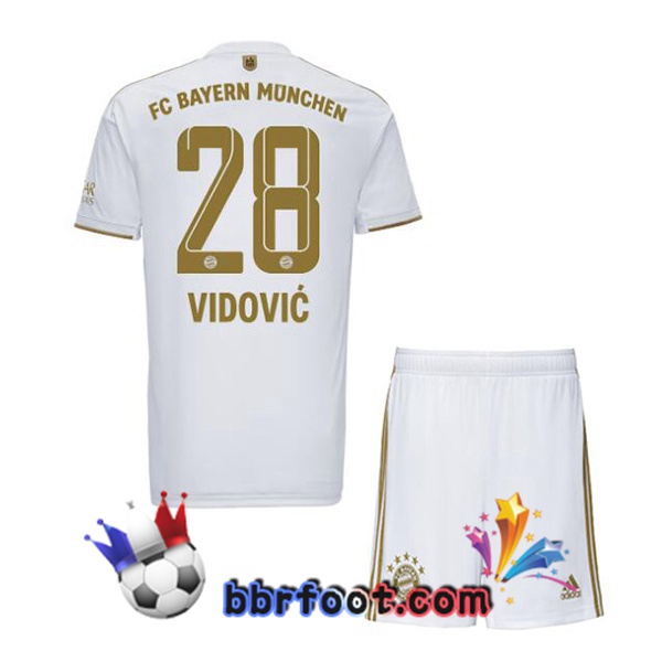 Maillot Foot Bayern Munich (Vidović 28) Enfant Exterieur Blanc 2022/2023