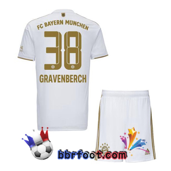 Maillot Foot Bayern Munich (Gravenberch 38) Enfant Exterieur Blanc 2022/2023