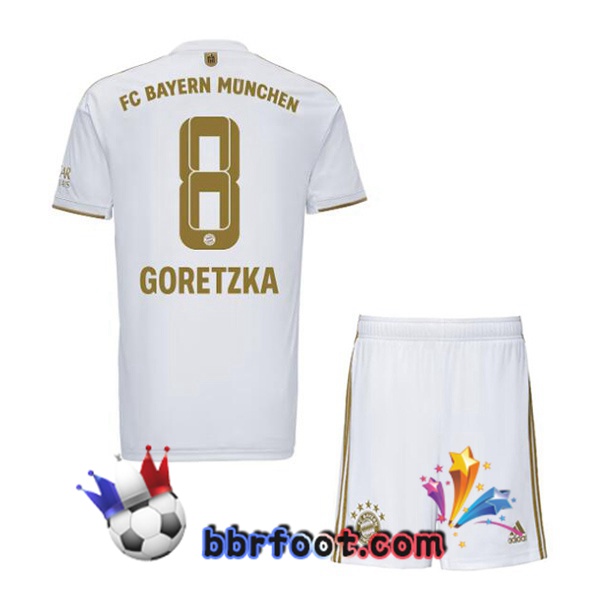 Maillot Foot Bayern Munich (Goretzka 8) Enfant Exterieur Blanc 2022/2023