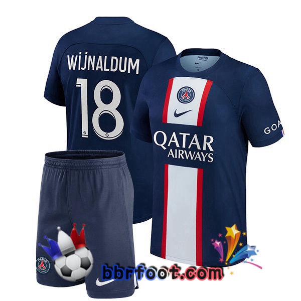 Maillot Foot Paris PSG (Wijnaldum 18) Enfant Domicile Bleu Royal 2022/2023