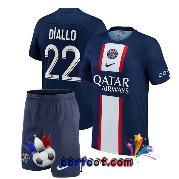Maillot Foot Paris PSG (Diallo 22) Enfant Domicile Bleu Royal 2022/2023