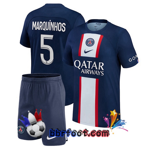 Maillot Foot Paris PSG (Marquinhos 5) Enfant Domicile Bleu Royal 2022/2023