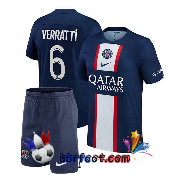 Maillot Foot Paris PSG (Verratti 6) Enfant Domicile Bleu Royal 2022/2023