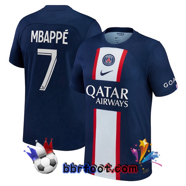 Maillot Foot Paris PSG (Mbappé 7) Domicile Bleu Royal 2022/2023