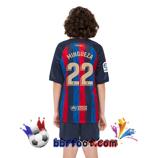 Maillot Foot FC Barcelone (Mingueza 22) Enfant Domicile Rouge Bleu 2022/2023
