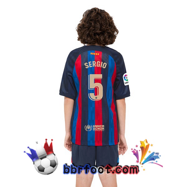 Maillot Foot FC Barcelone (Sergio 5) Enfant Domicile Rouge Bleu 2022/2023