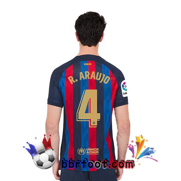 Maillot Foot FC Barcelone (R. Araujo 4) Domicile Rouge Bleu 2022/2023