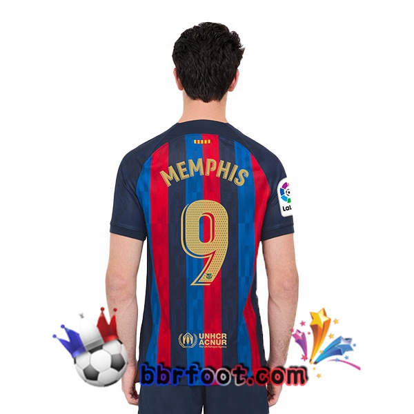 Maillot Foot FC Barcelone (Memphis 9) Domicile Rouge Bleu 2022/2023