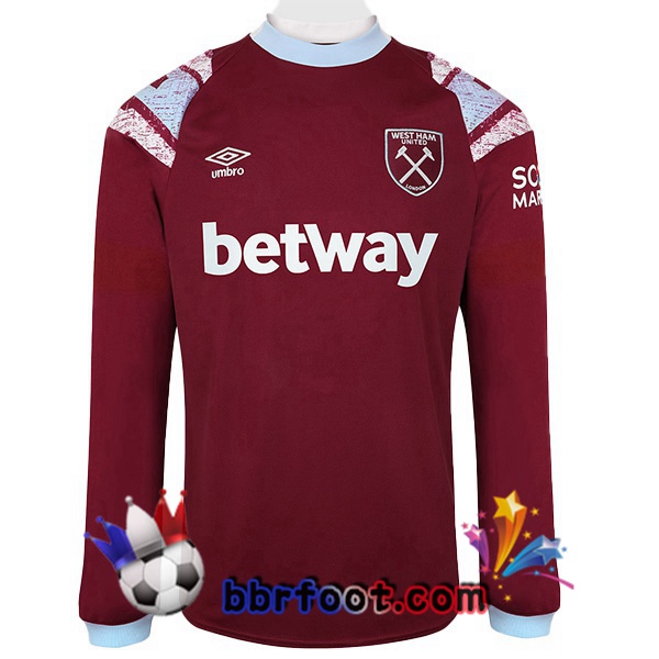 Maillot Foot West Ham Domicile Manche Longue Rouge Blanc 2022/2023