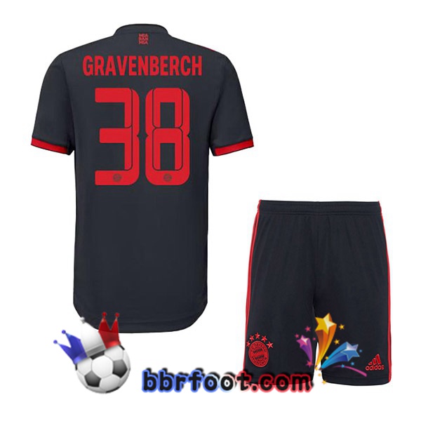 Maillot Foot Bayern Munich (Gravenberch 38) Enfant Third Noir 2022/2023