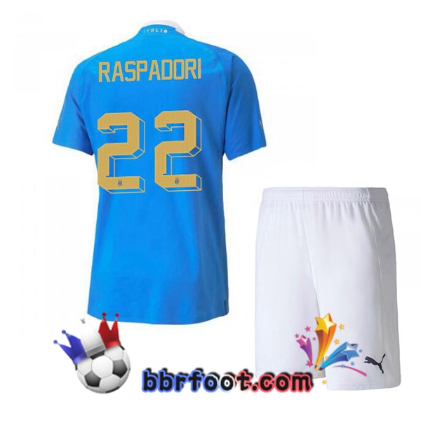 Maillot Equipe de Italie（Raspadori 22）Enfant Domicile Bleu 2022/2023